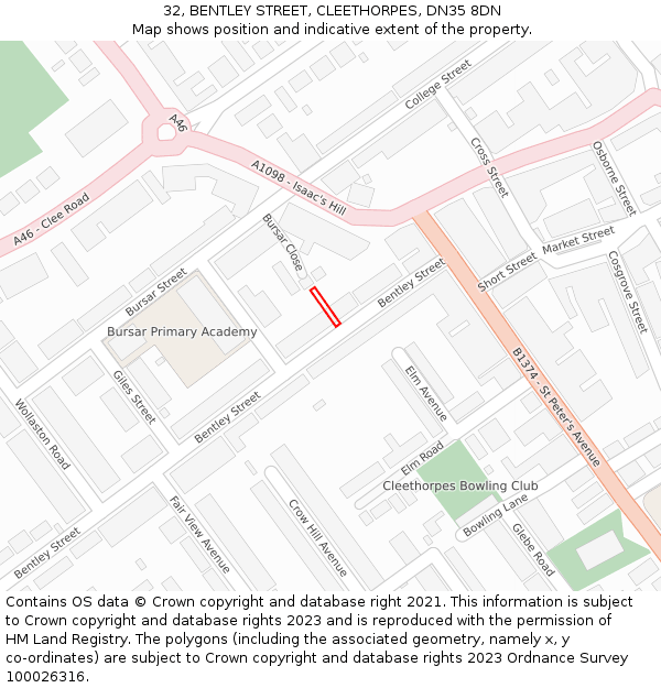 32, BENTLEY STREET, CLEETHORPES, DN35 8DN: Location map and indicative extent of plot