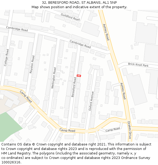 32, BERESFORD ROAD, ST ALBANS, AL1 5NP: Location map and indicative extent of plot