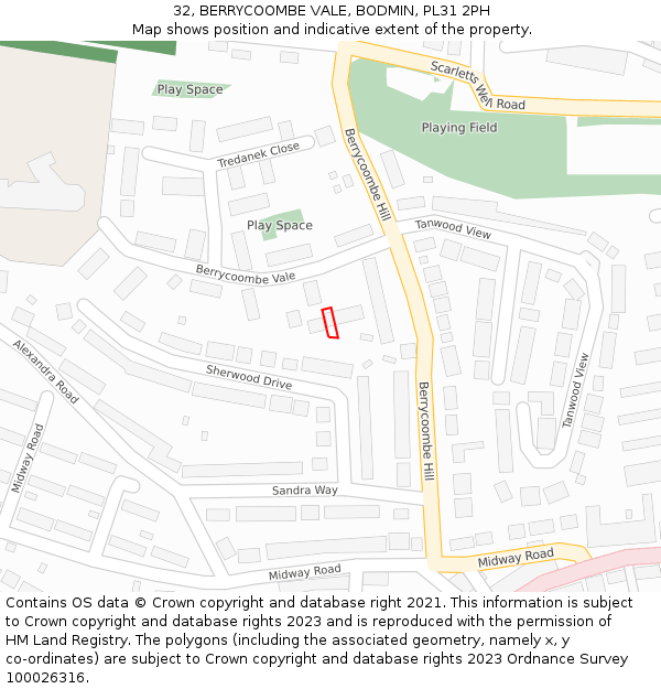 32, BERRYCOOMBE VALE, BODMIN, PL31 2PH: Location map and indicative extent of plot