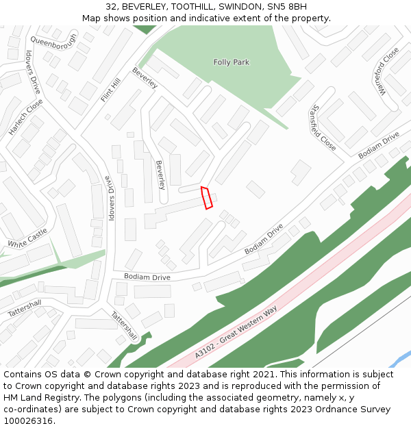32, BEVERLEY, TOOTHILL, SWINDON, SN5 8BH: Location map and indicative extent of plot