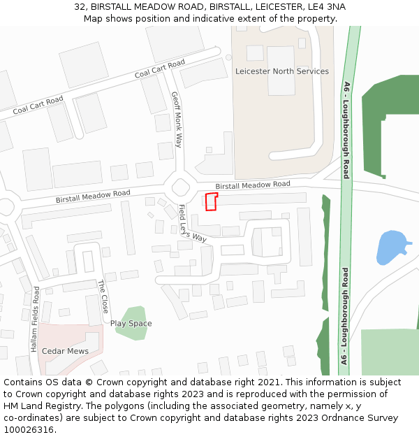 32, BIRSTALL MEADOW ROAD, BIRSTALL, LEICESTER, LE4 3NA: Location map and indicative extent of plot