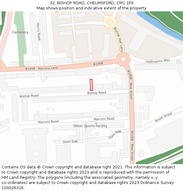 32, BISHOP ROAD, CHELMSFORD, CM1 1PX: Location map and indicative extent of plot