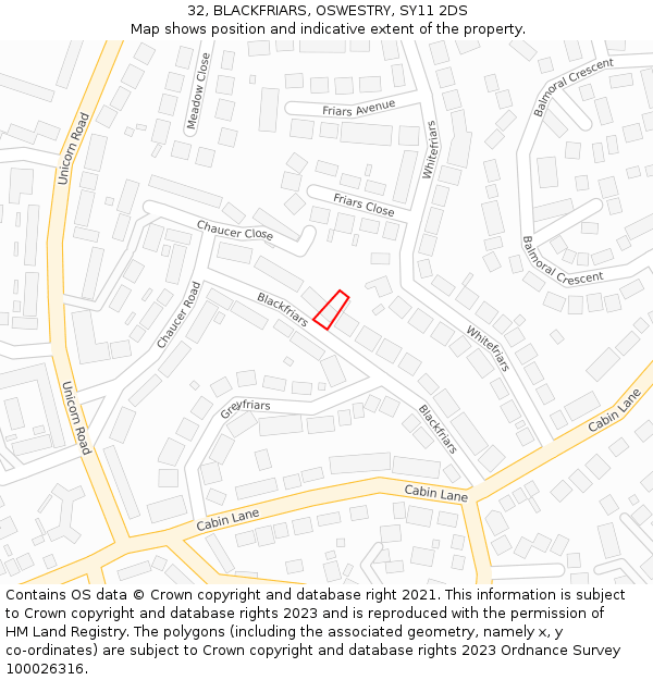 32, BLACKFRIARS, OSWESTRY, SY11 2DS: Location map and indicative extent of plot