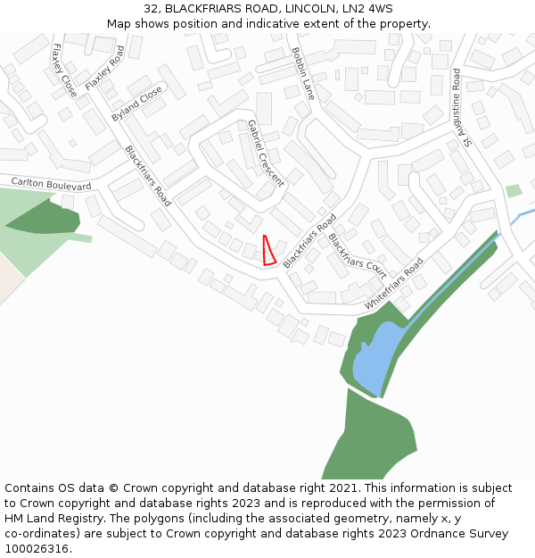 32, BLACKFRIARS ROAD, LINCOLN, LN2 4WS: Location map and indicative extent of plot