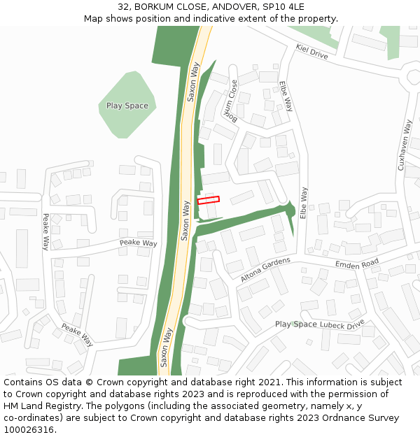 32, BORKUM CLOSE, ANDOVER, SP10 4LE: Location map and indicative extent of plot