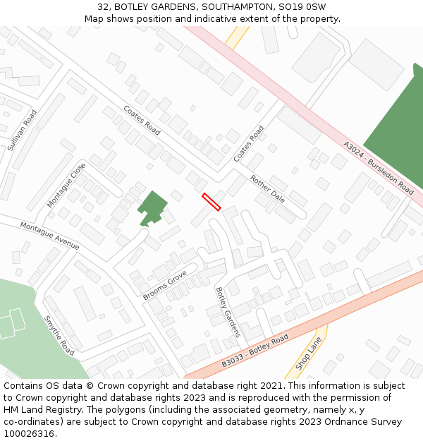 32, BOTLEY GARDENS, SOUTHAMPTON, SO19 0SW: Location map and indicative extent of plot