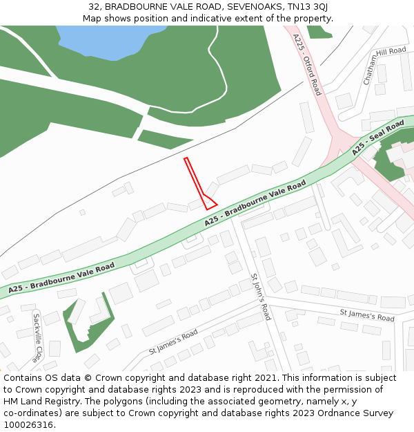 32, BRADBOURNE VALE ROAD, SEVENOAKS, TN13 3QJ: Location map and indicative extent of plot