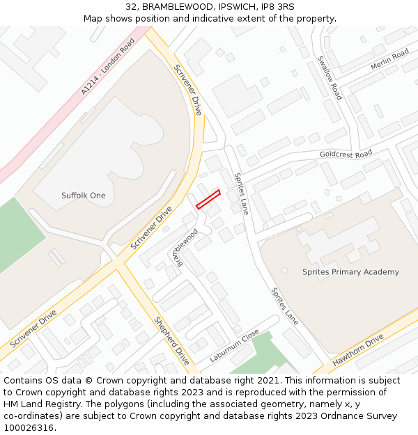 32, BRAMBLEWOOD, IPSWICH, IP8 3RS: Location map and indicative extent of plot