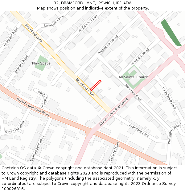 32, BRAMFORD LANE, IPSWICH, IP1 4DA: Location map and indicative extent of plot