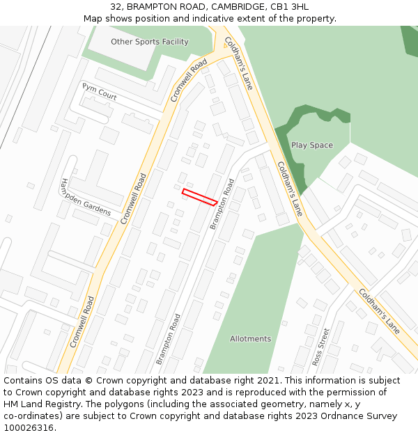 32, BRAMPTON ROAD, CAMBRIDGE, CB1 3HL: Location map and indicative extent of plot