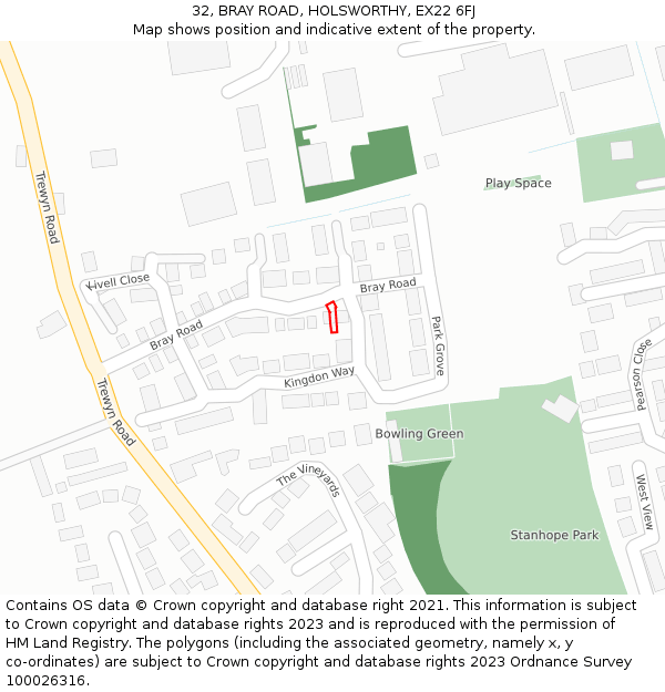 32, BRAY ROAD, HOLSWORTHY, EX22 6FJ: Location map and indicative extent of plot