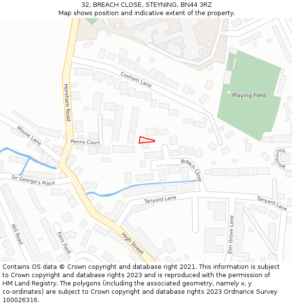 32, BREACH CLOSE, STEYNING, BN44 3RZ: Location map and indicative extent of plot