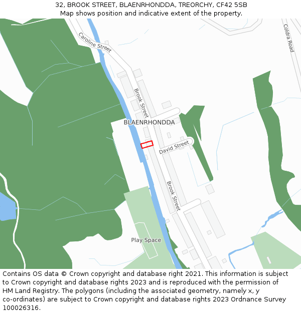 32, BROOK STREET, BLAENRHONDDA, TREORCHY, CF42 5SB: Location map and indicative extent of plot