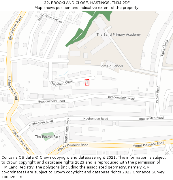 32, BROOKLAND CLOSE, HASTINGS, TN34 2DF: Location map and indicative extent of plot