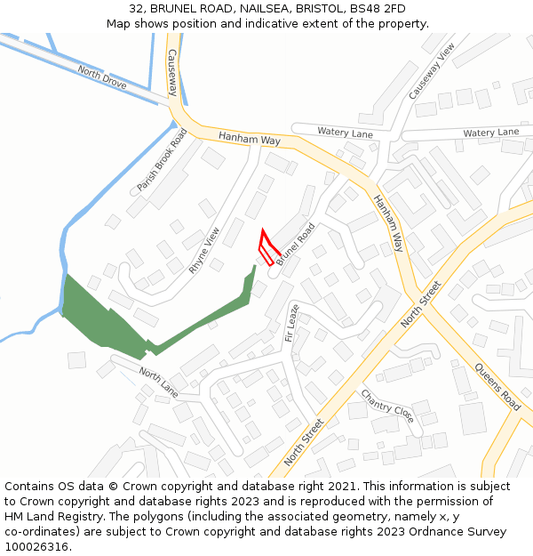 32, BRUNEL ROAD, NAILSEA, BRISTOL, BS48 2FD: Location map and indicative extent of plot