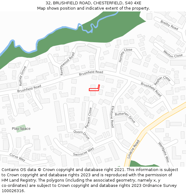 32, BRUSHFIELD ROAD, CHESTERFIELD, S40 4XE: Location map and indicative extent of plot