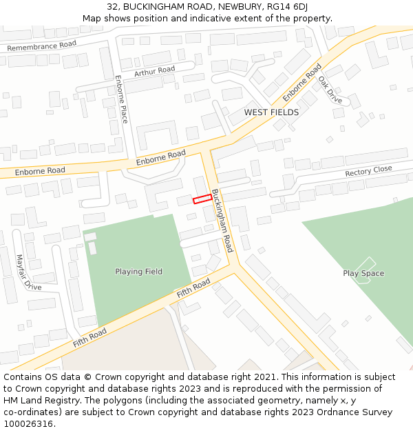 32, BUCKINGHAM ROAD, NEWBURY, RG14 6DJ: Location map and indicative extent of plot
