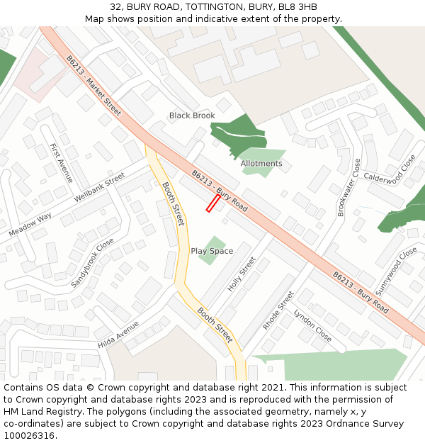 32, BURY ROAD, TOTTINGTON, BURY, BL8 3HB: Location map and indicative extent of plot