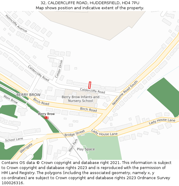 32, CALDERCLIFFE ROAD, HUDDERSFIELD, HD4 7PU: Location map and indicative extent of plot