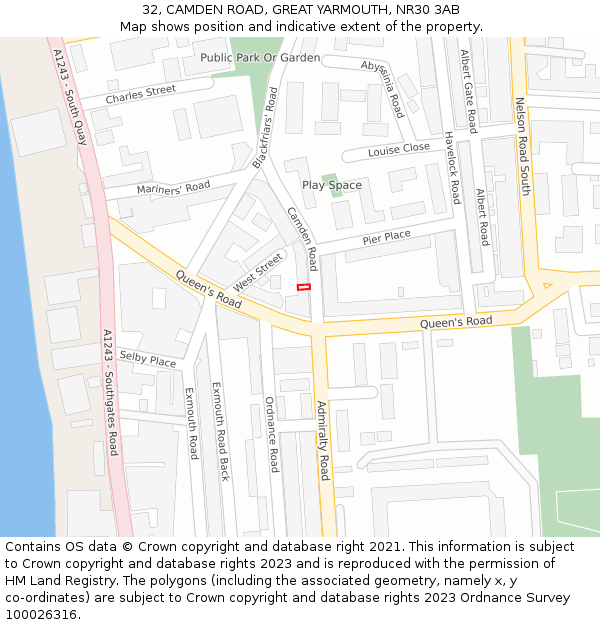 32, CAMDEN ROAD, GREAT YARMOUTH, NR30 3AB: Location map and indicative extent of plot