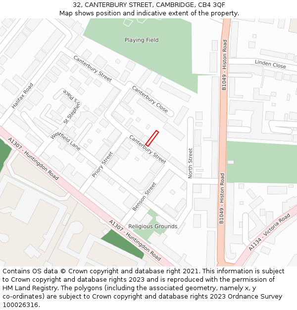 32, CANTERBURY STREET, CAMBRIDGE, CB4 3QF: Location map and indicative extent of plot