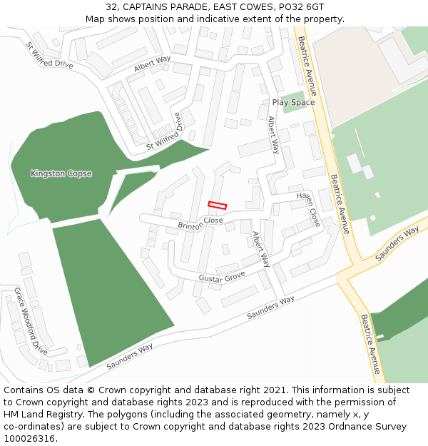 32, CAPTAINS PARADE, EAST COWES, PO32 6GT: Location map and indicative extent of plot