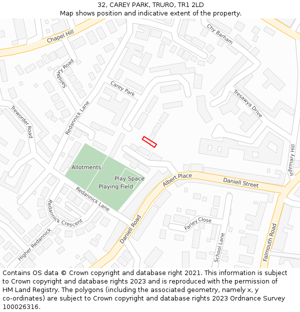 32, CAREY PARK, TRURO, TR1 2LD: Location map and indicative extent of plot