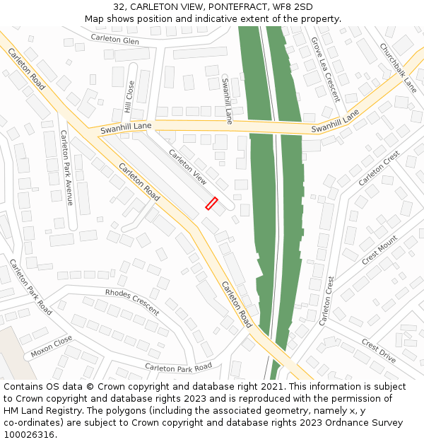 32, CARLETON VIEW, PONTEFRACT, WF8 2SD: Location map and indicative extent of plot