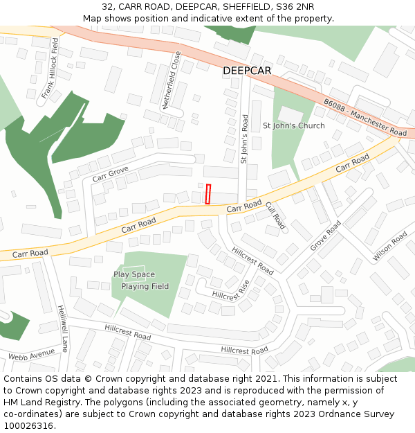 32, CARR ROAD, DEEPCAR, SHEFFIELD, S36 2NR: Location map and indicative extent of plot
