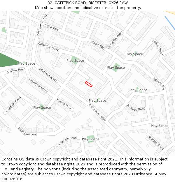 32, CATTERICK ROAD, BICESTER, OX26 1AW: Location map and indicative extent of plot