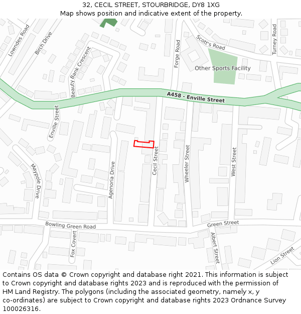 32, CECIL STREET, STOURBRIDGE, DY8 1XG: Location map and indicative extent of plot
