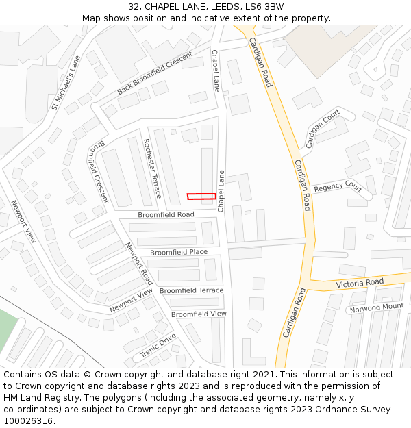 32, CHAPEL LANE, LEEDS, LS6 3BW: Location map and indicative extent of plot