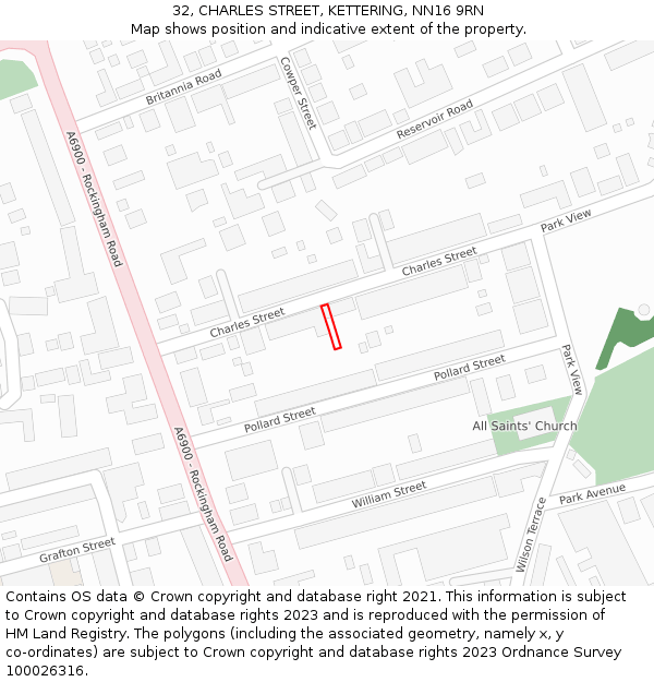 32, CHARLES STREET, KETTERING, NN16 9RN: Location map and indicative extent of plot