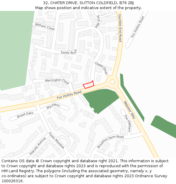 32, CHATER DRIVE, SUTTON COLDFIELD, B76 2BJ: Location map and indicative extent of plot