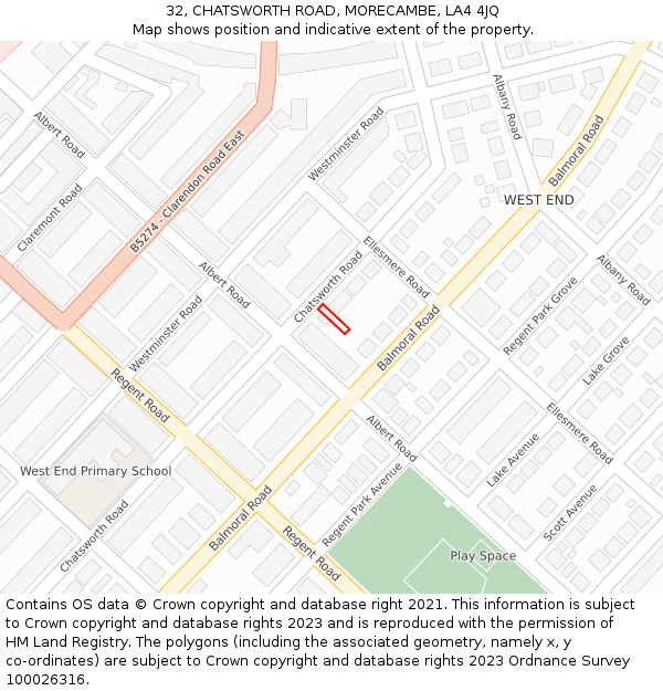 32, CHATSWORTH ROAD, MORECAMBE, LA4 4JQ: Location map and indicative extent of plot