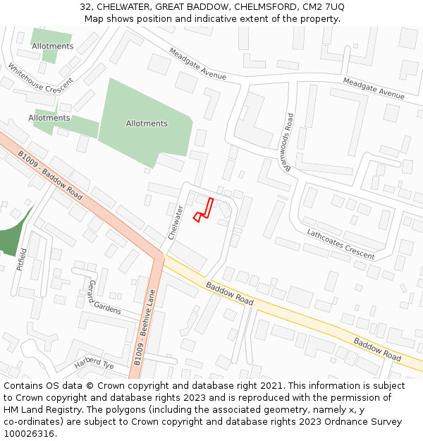 32, CHELWATER, GREAT BADDOW, CHELMSFORD, CM2 7UQ: Location map and indicative extent of plot