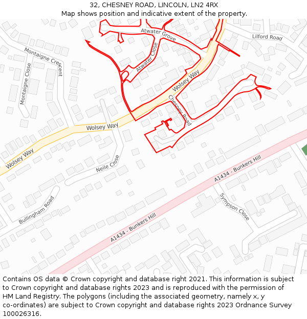 32, CHESNEY ROAD, LINCOLN, LN2 4RX: Location map and indicative extent of plot