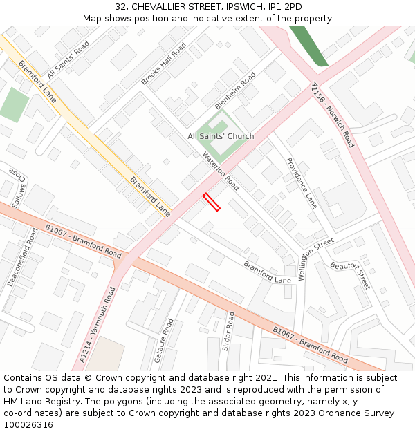 32, CHEVALLIER STREET, IPSWICH, IP1 2PD: Location map and indicative extent of plot