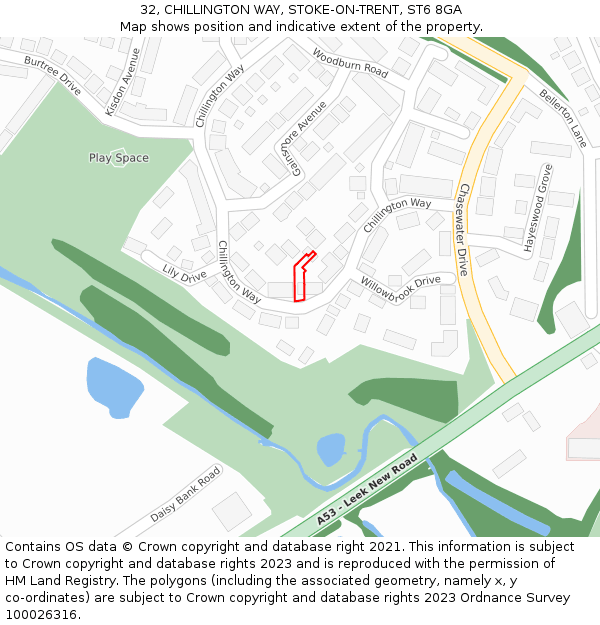 32, CHILLINGTON WAY, STOKE-ON-TRENT, ST6 8GA: Location map and indicative extent of plot