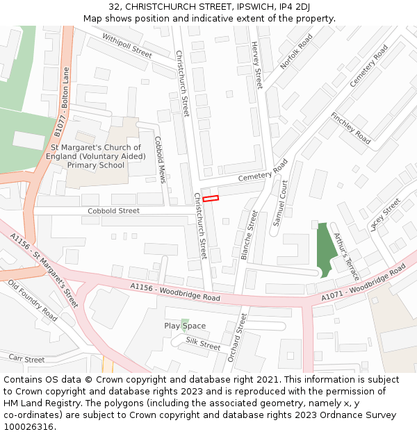 32, CHRISTCHURCH STREET, IPSWICH, IP4 2DJ: Location map and indicative extent of plot