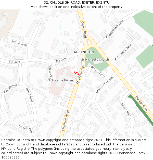 32, CHUDLEIGH ROAD, EXETER, EX2 8TU: Location map and indicative extent of plot