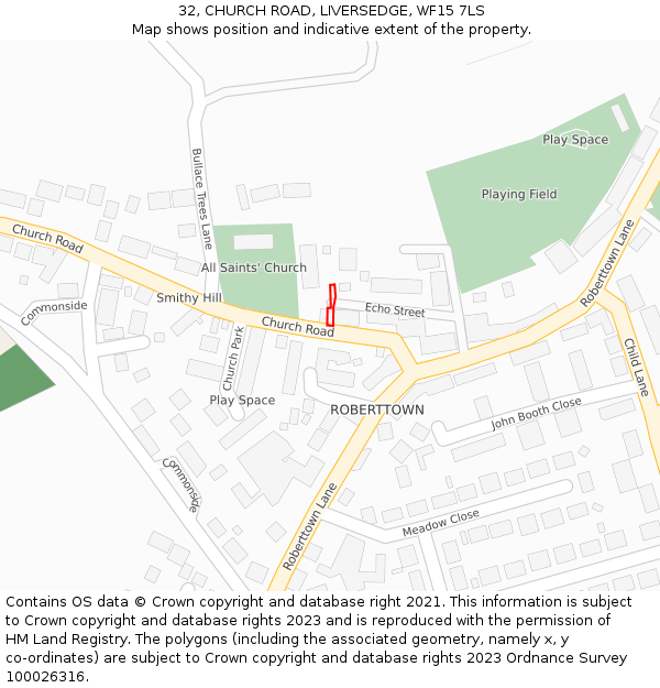 32, CHURCH ROAD, LIVERSEDGE, WF15 7LS: Location map and indicative extent of plot