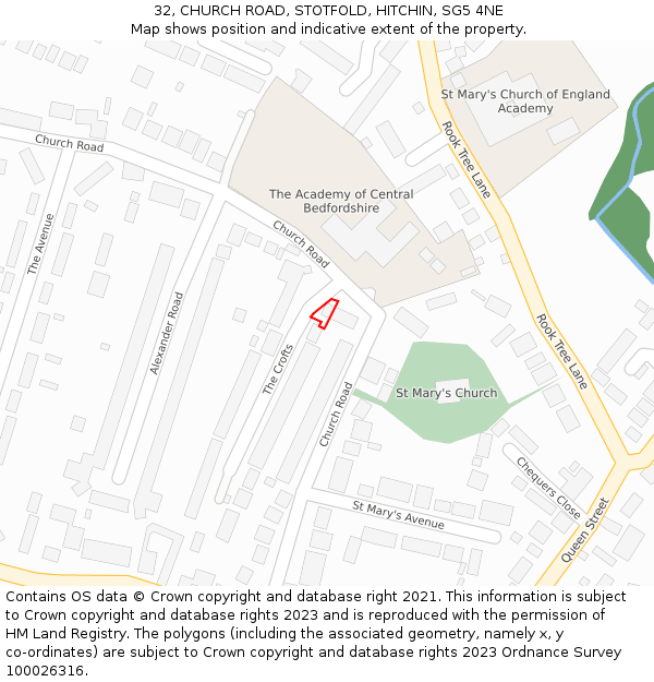 32, CHURCH ROAD, STOTFOLD, HITCHIN, SG5 4NE: Location map and indicative extent of plot