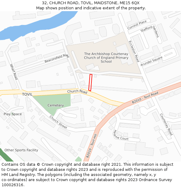 32, CHURCH ROAD, TOVIL, MAIDSTONE, ME15 6QX: Location map and indicative extent of plot