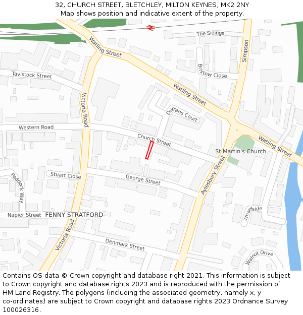 32, CHURCH STREET, BLETCHLEY, MILTON KEYNES, MK2 2NY: Location map and indicative extent of plot
