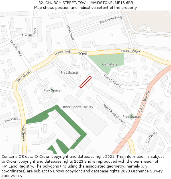 32, CHURCH STREET, TOVIL, MAIDSTONE, ME15 6RB: Location map and indicative extent of plot