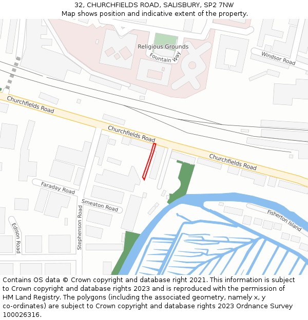 32, CHURCHFIELDS ROAD, SALISBURY, SP2 7NW: Location map and indicative extent of plot