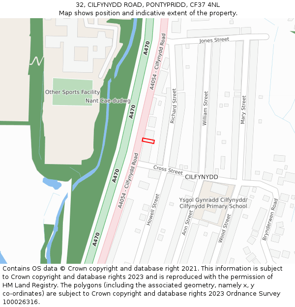 32, CILFYNYDD ROAD, PONTYPRIDD, CF37 4NL: Location map and indicative extent of plot