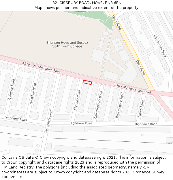 32, CISSBURY ROAD, HOVE, BN3 6EN: Location map and indicative extent of plot