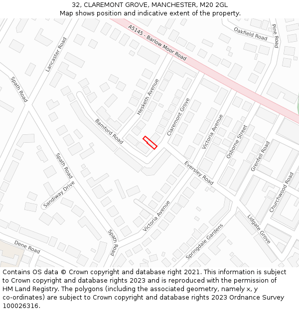 32, CLAREMONT GROVE, MANCHESTER, M20 2GL: Location map and indicative extent of plot